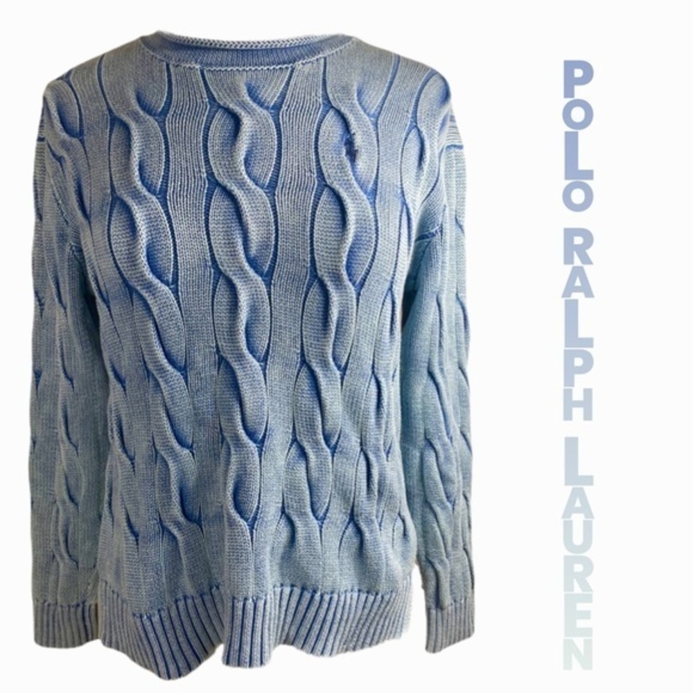 Polo Ralph Lauren Size Medium blue vintage wash cable knit sweater
